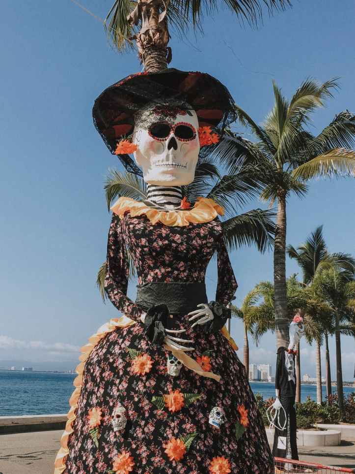 photo of skeleton wearing floral dress