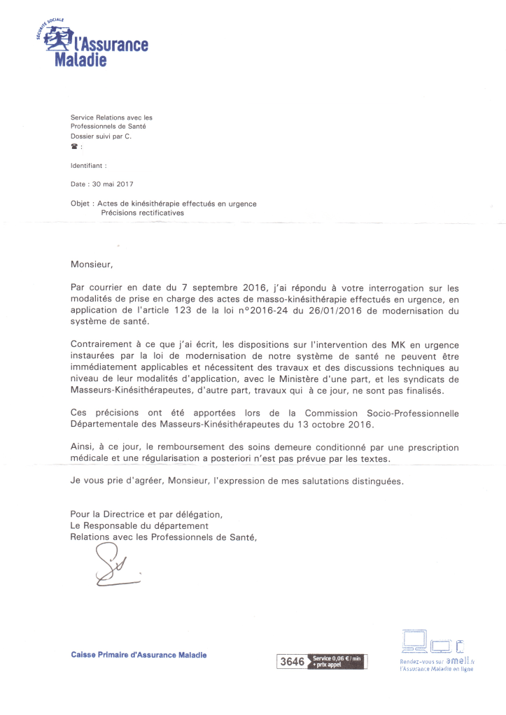 Réponse de la CPAM juin 2017